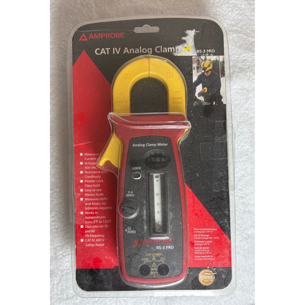 Amprobe RS-3 PRO CAT IV Analog Clamp Meter AC Volts Amps Ohms Battery-Free New